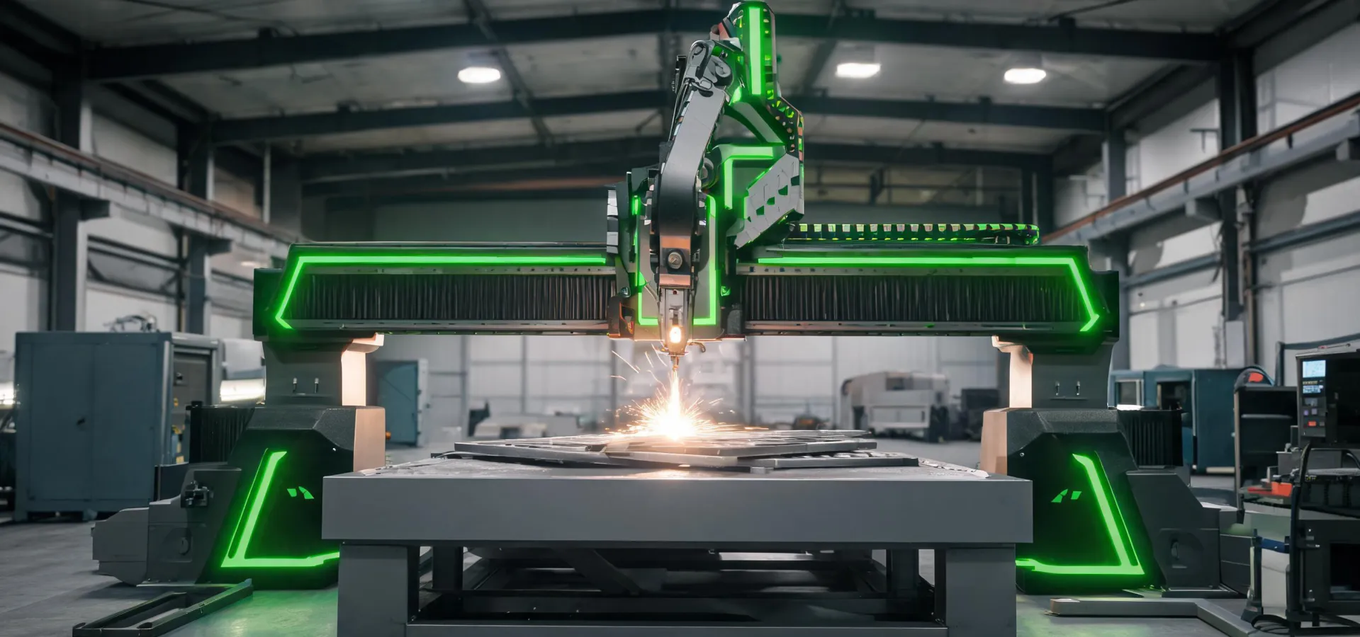 Robotic plasma cutting cell in a fabrication bay