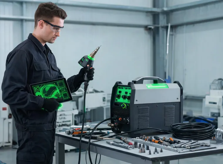 Technician inspecting a plasma cutting system